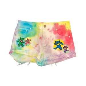 Tie-Dye Denim Rolled Cuff Shorts W/ Patches